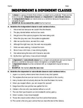 Independent And Dependent Clauses Worksheet Answer Key