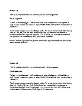 Dilutions Worksheet