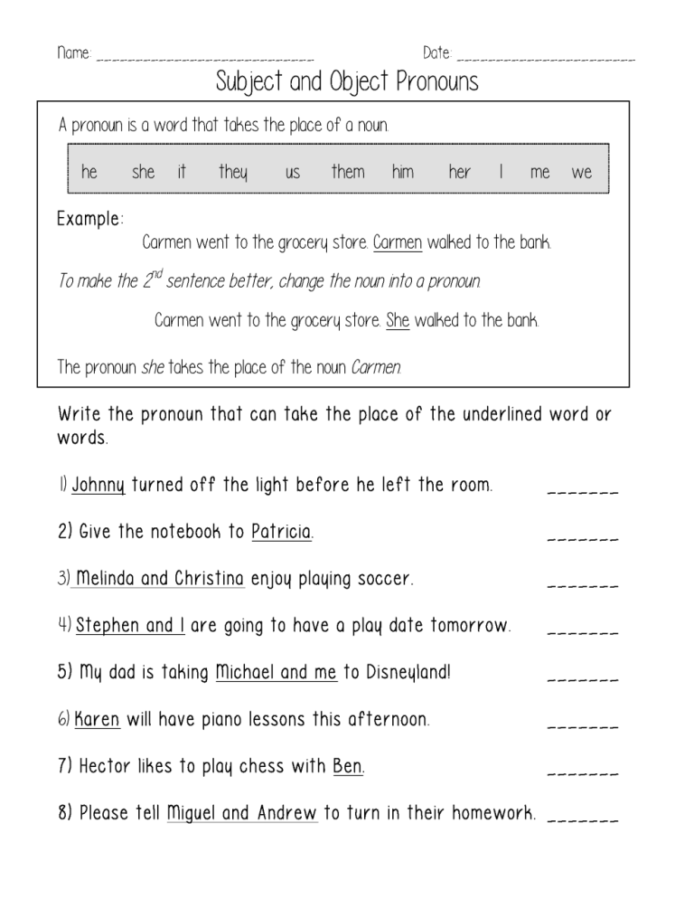 Grade 3 Worksheets On Pronouns