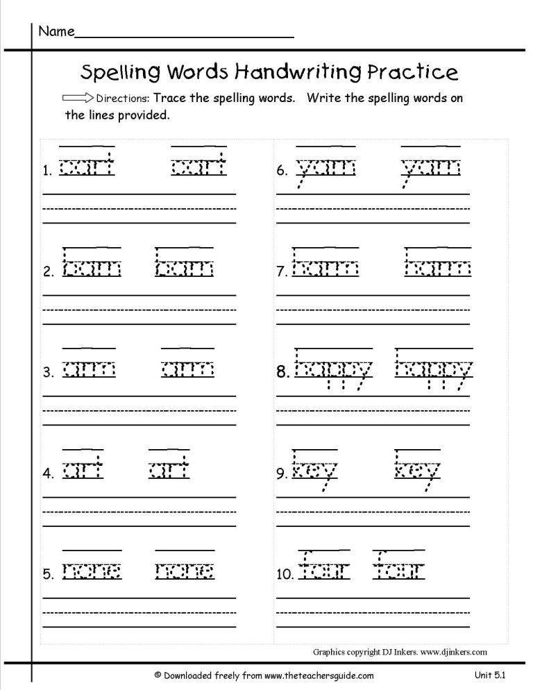 Handwriting Worksheets For 1st Grade