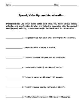 Speed Velocity And Acceleration Worksheet With Answers