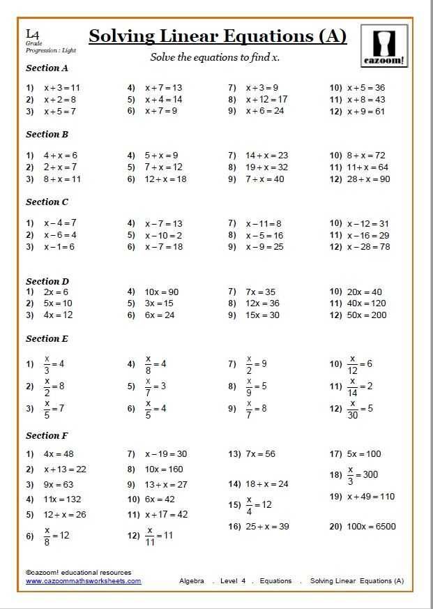 Algebra Worksheets With Answers