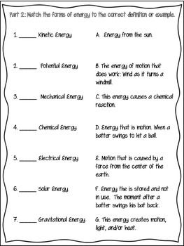 Force Work And Energy Worksheets Class 4