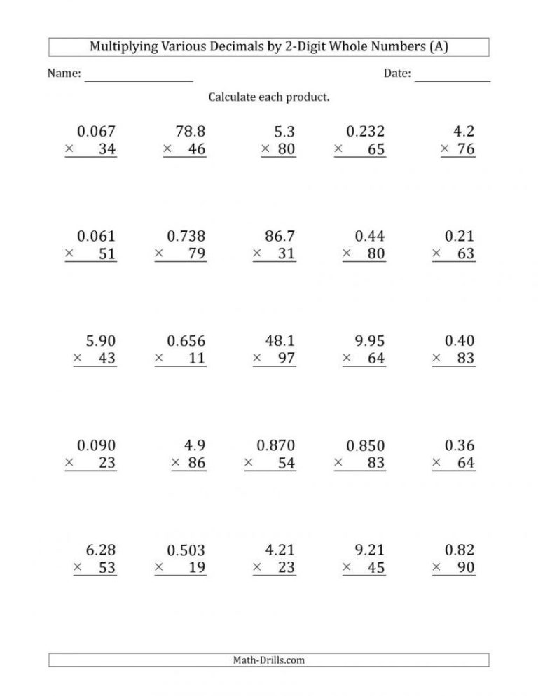 Math Practice Worksheets For 6th Grade