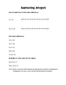 Subtracting Integers Worksheet Hard