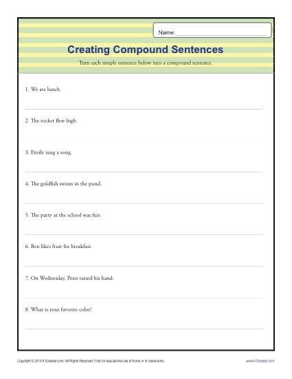 Compound Sentences Worksheet 3rd Grade