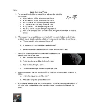 Circular Motion Worksheet Answer Key