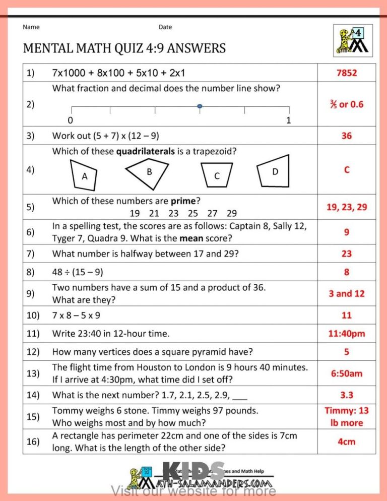 Free Printable Year 9 Maths Worksheets