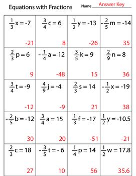 Grade 9 Solving Equations With Fractions Worksheet