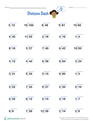 Division Facts Worksheets Grade 4