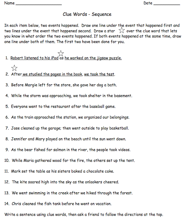 Sequence Of Events Worksheets 4th Grade