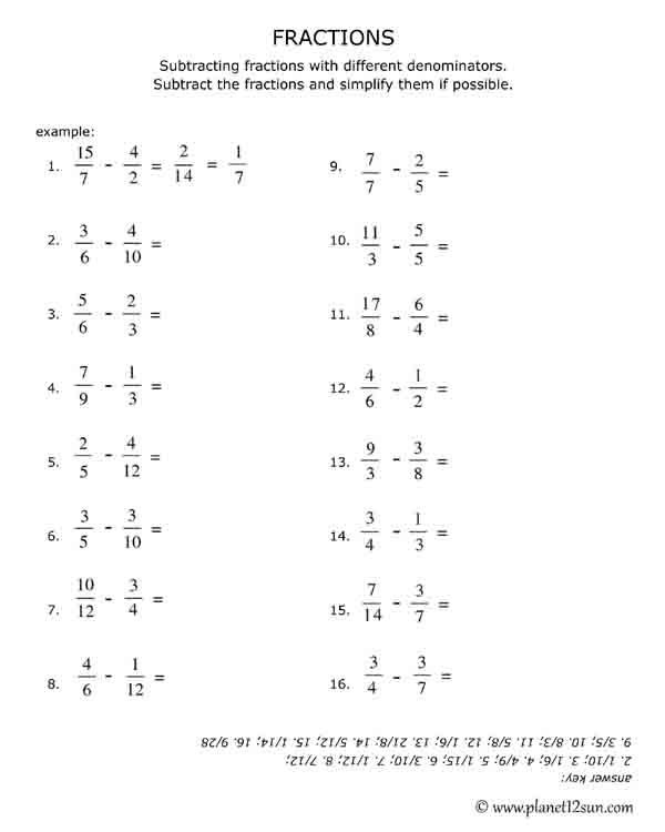 Adding Fractions With Different Denominators Worksheet With Answers