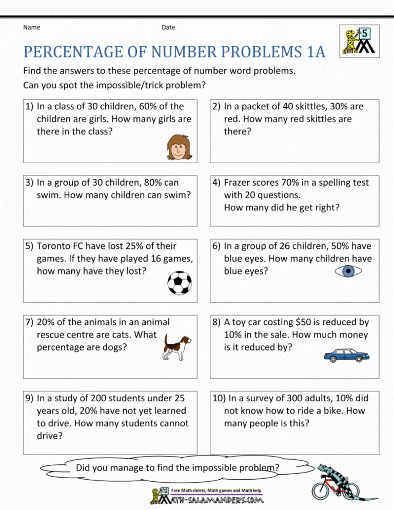 Grade 7 Percent Word Problems Worksheet