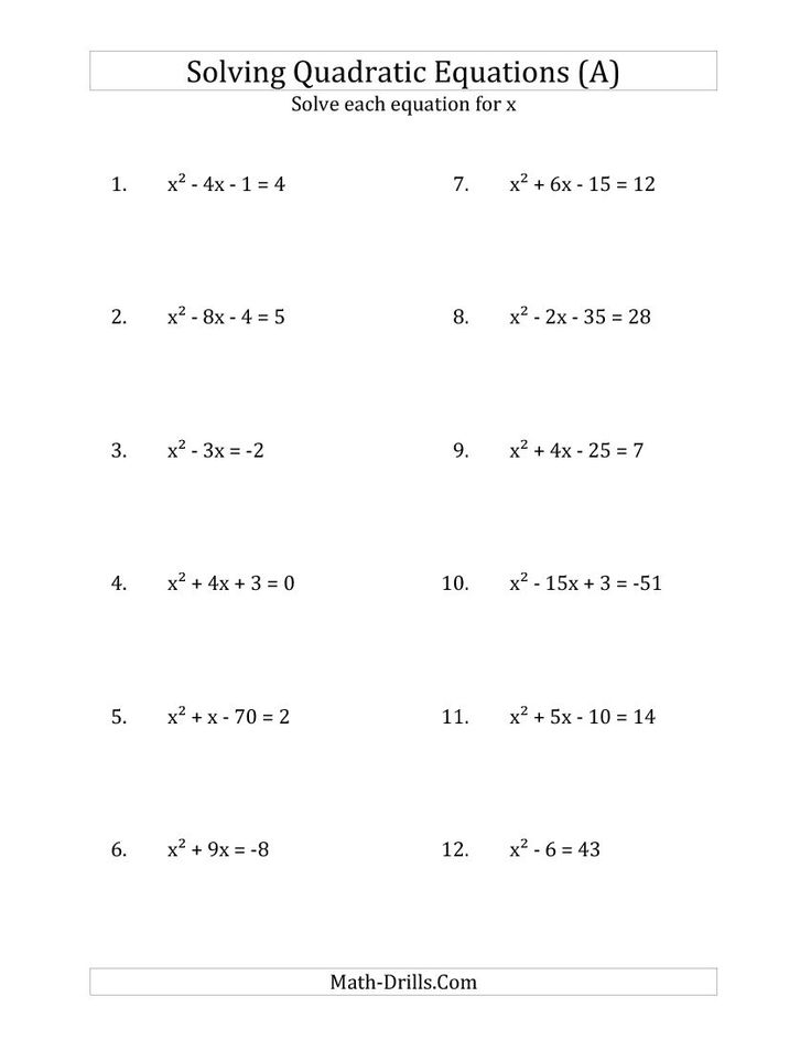 Solving Quadratic Equations Worksheet With Answers