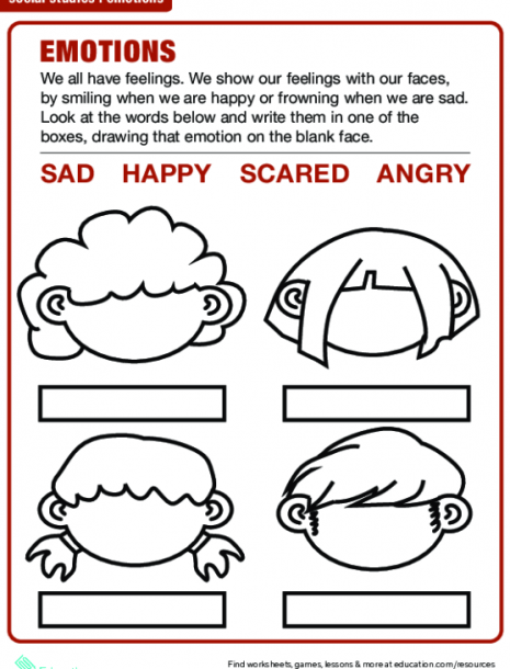 Emotions Worksheet Kindergarten