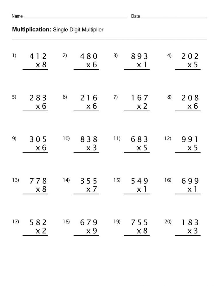 4th Grade Division Worksheets Printable