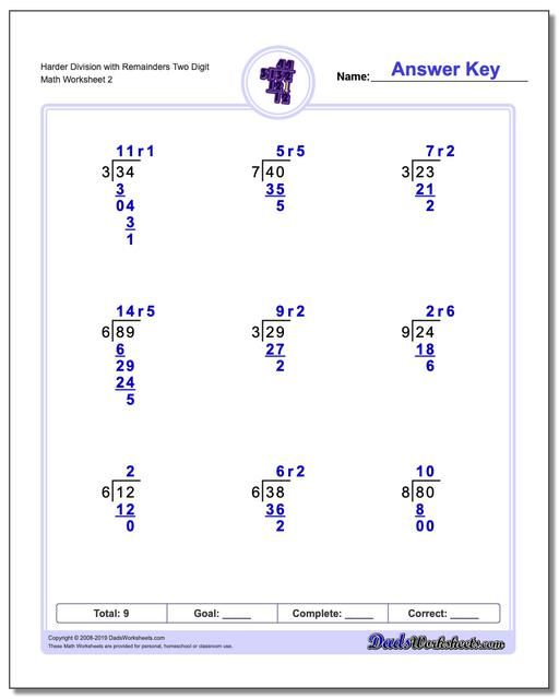 Division Math Problems With Answers