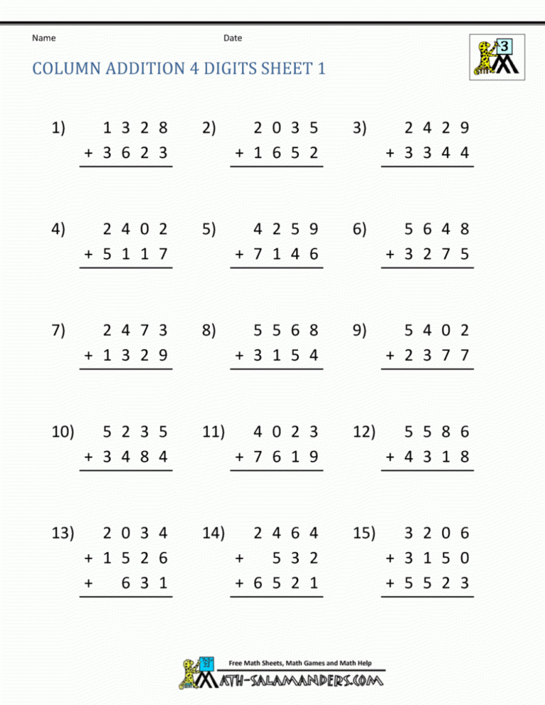 3 Digit Addition Worksheets 3rd Grade