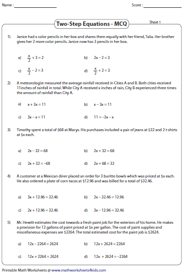 Solving Two Step Inequalities Word Problems Worksheet