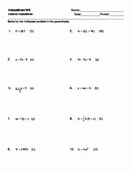 Solving Literal Equations Worksheet Answers