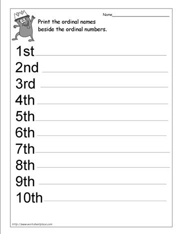 Ordinal Numbers Worksheet 1st Grade