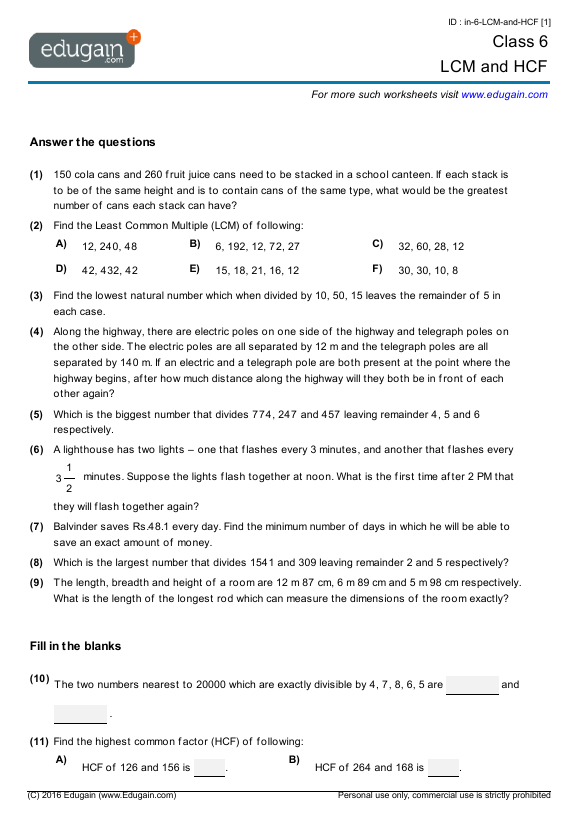 Lcm Worksheets Word Problems