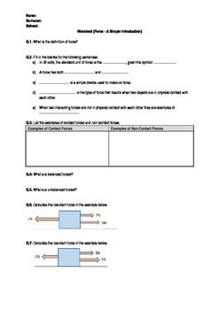 Balanced And Unbalanced Forces Worksheet Answers