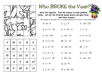 Solving One Step Equations Worksheet Puzzle Free