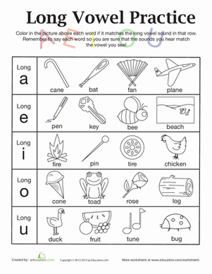 Long Vowel Worksheets Kindergarten