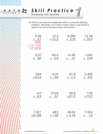 Multiplying Decimals Worksheets Grade 5