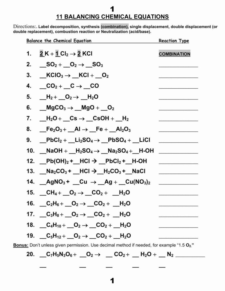 Single Replacement Reaction Worksheet