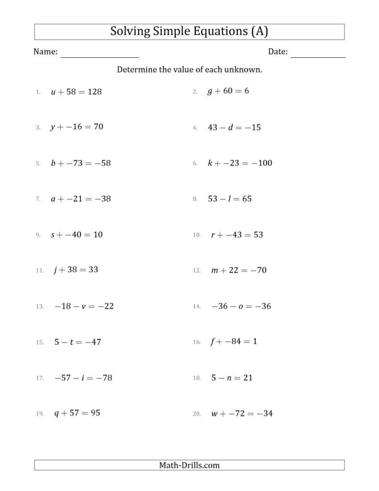 Linear Equations Worksheet 9th Grade