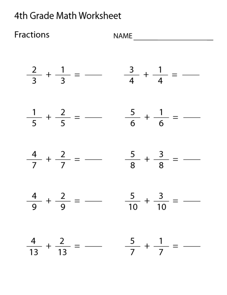 Printable Math Worksheets For 4th Grade