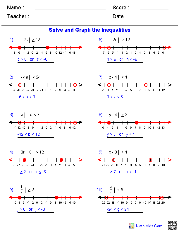 Algebra 1 Worksheets