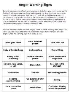 Anger Worksheets For Teens