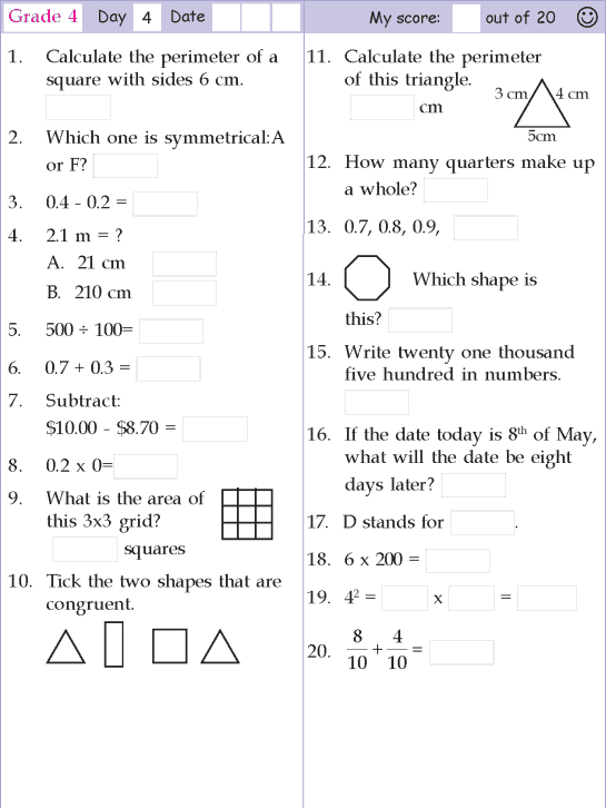 Mental Maths For Class 4 With Answers