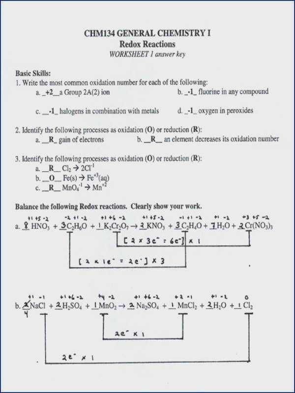 Oxidation Reduction Worksheet Answers