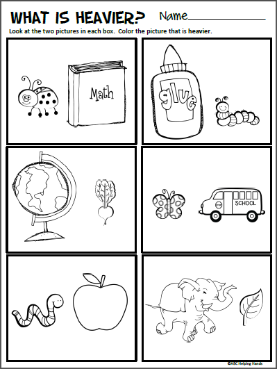 Comparison Worksheet For Kindergarten