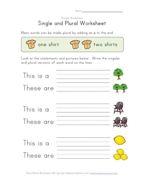 Singular Plural Worksheet Kindergarten