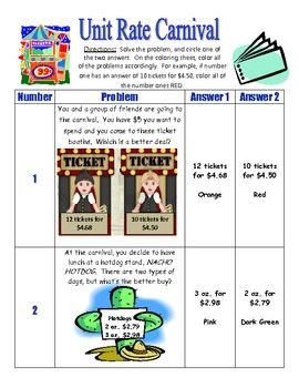 Unit Rate Worksheet Answer Key