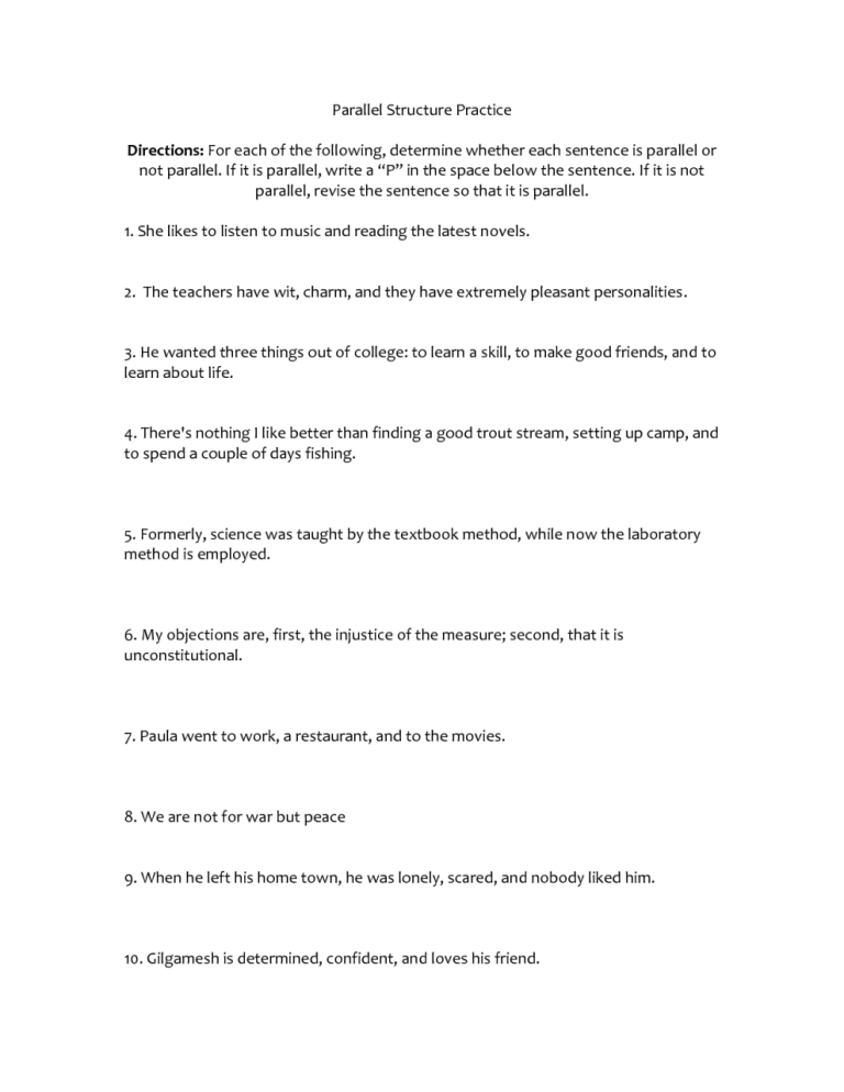 Parallel Structure Worksheet Pdf