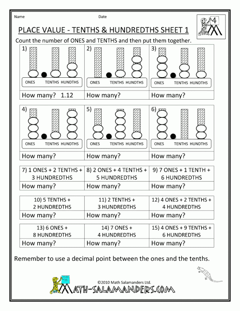 Number Sense Worksheets 4th Grade