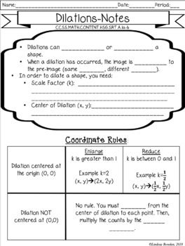 Dilations Worksheets