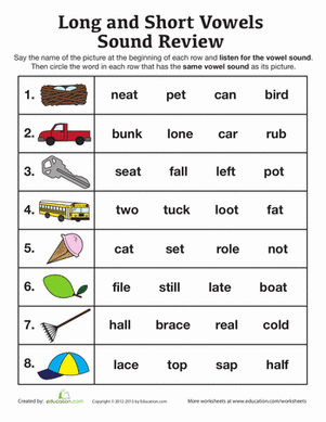 Long And Short Vowel Sounds Worksheets Grade 4