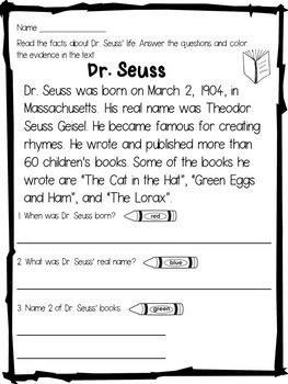 Dr Seuss Reading Comprehension Worksheets