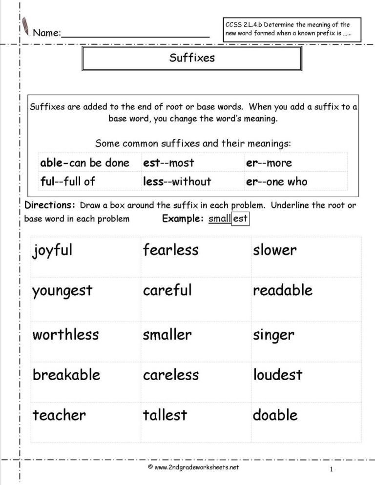 Suffixes Worksheets For Grade 4