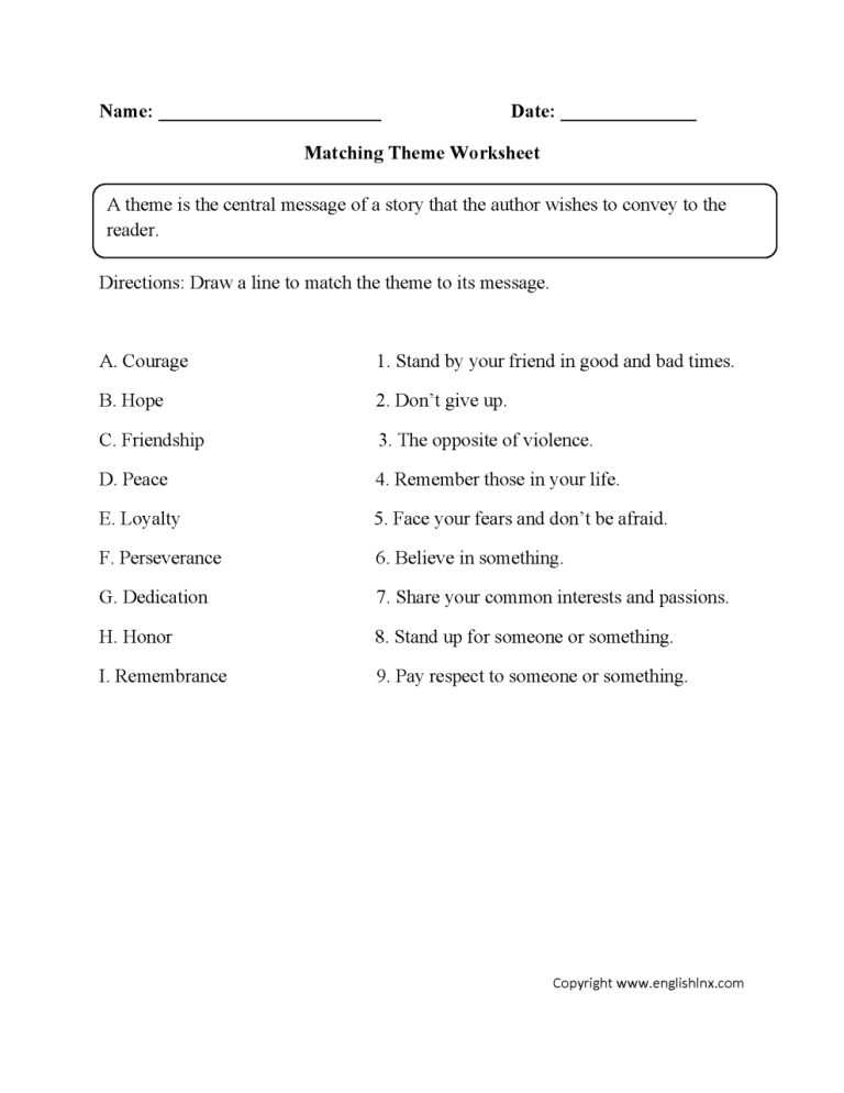 Theme Worksheets 3rd Grade