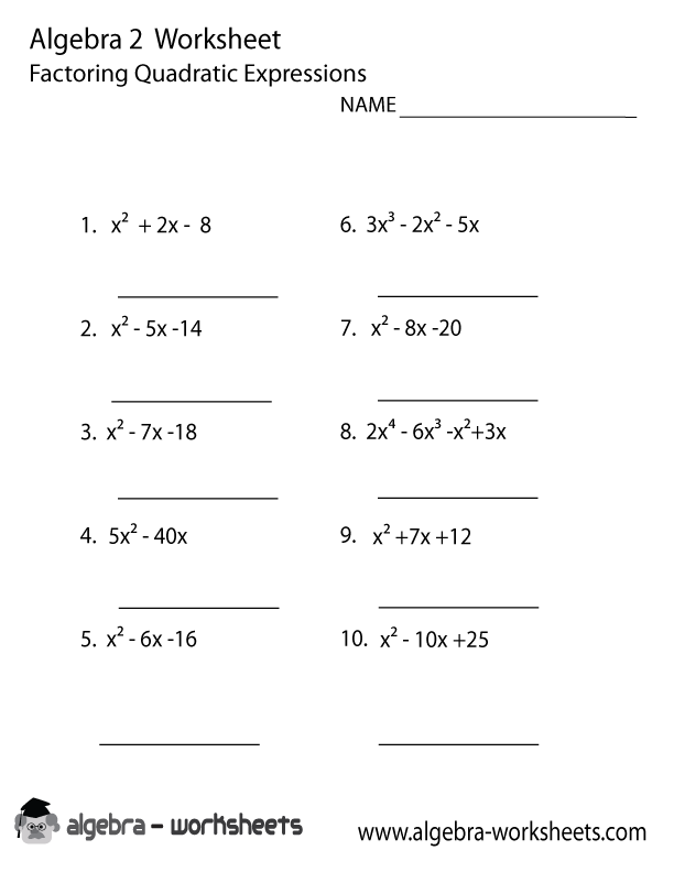 Algebra 2 Quadratic Word Problems Worksheet