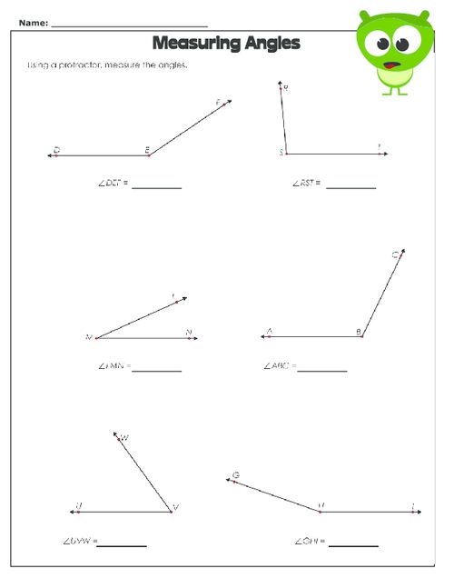 Measuring Angles Worksheet Protractor