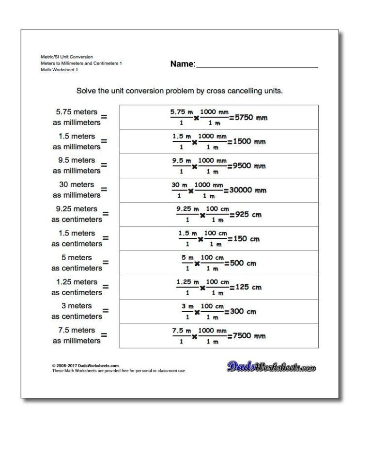 Conversion Worksheets And Answers